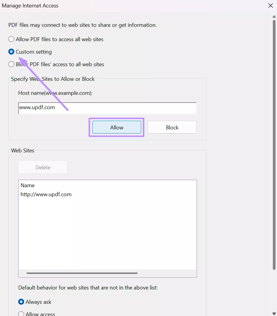 add link to allow access acrobat
