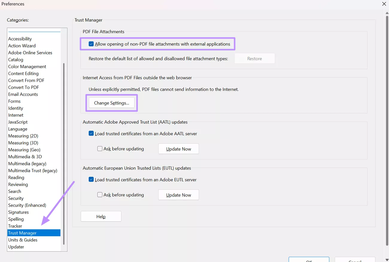 allow opening of non pdf attachments acrobat