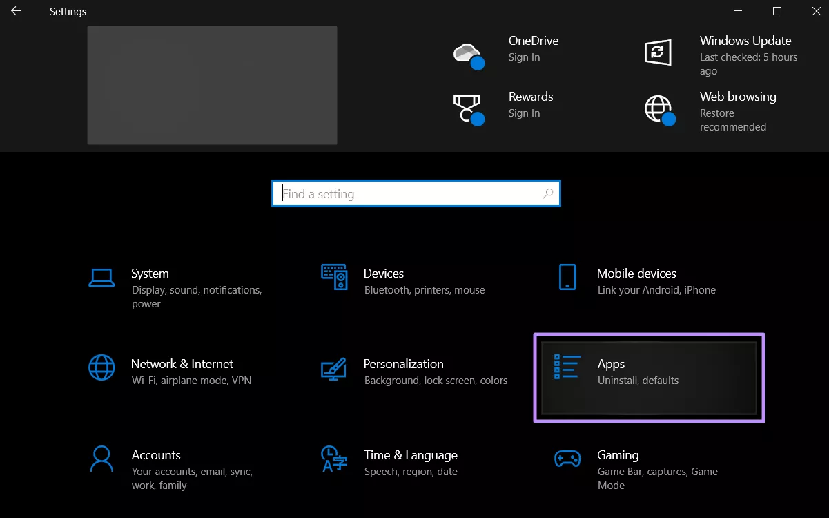 apps folder in windows settings