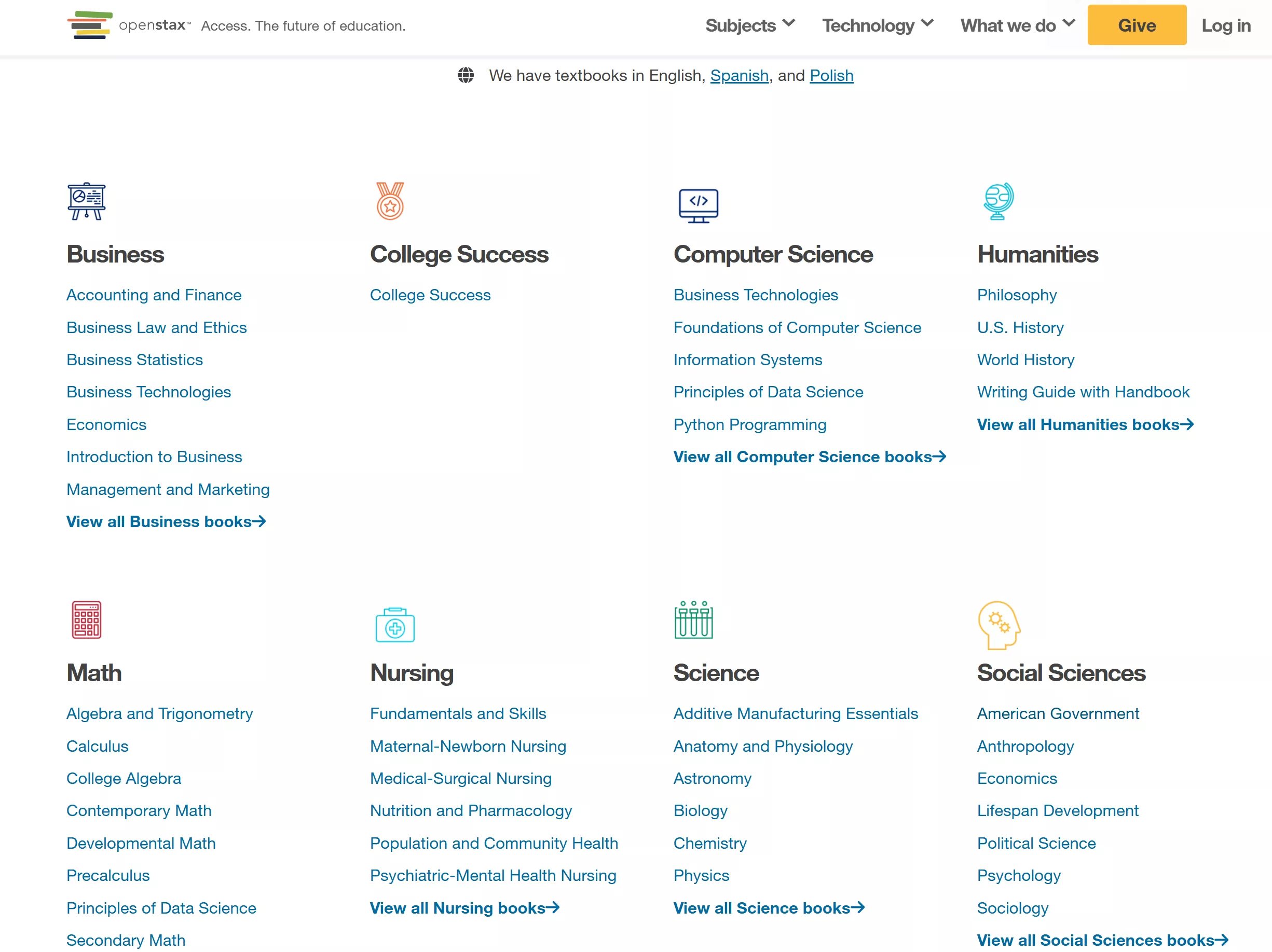 browse to find textbook on openstax