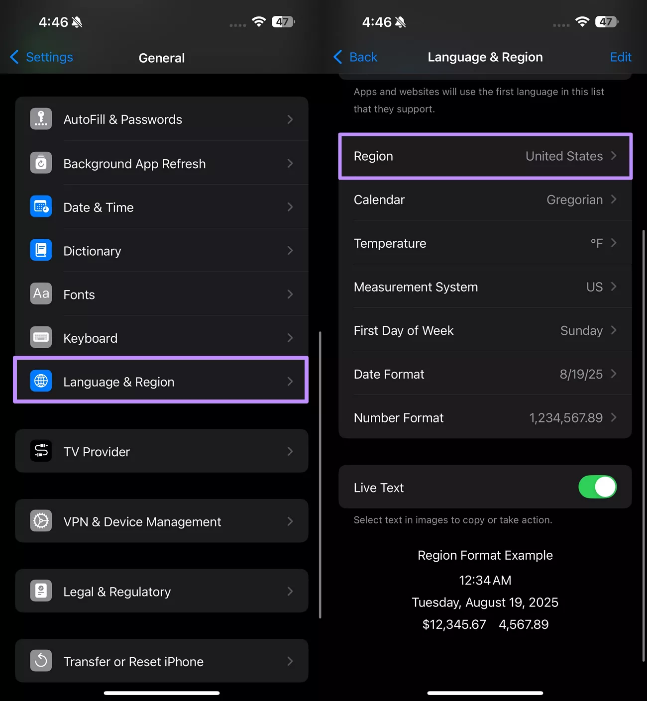 change the phone region
