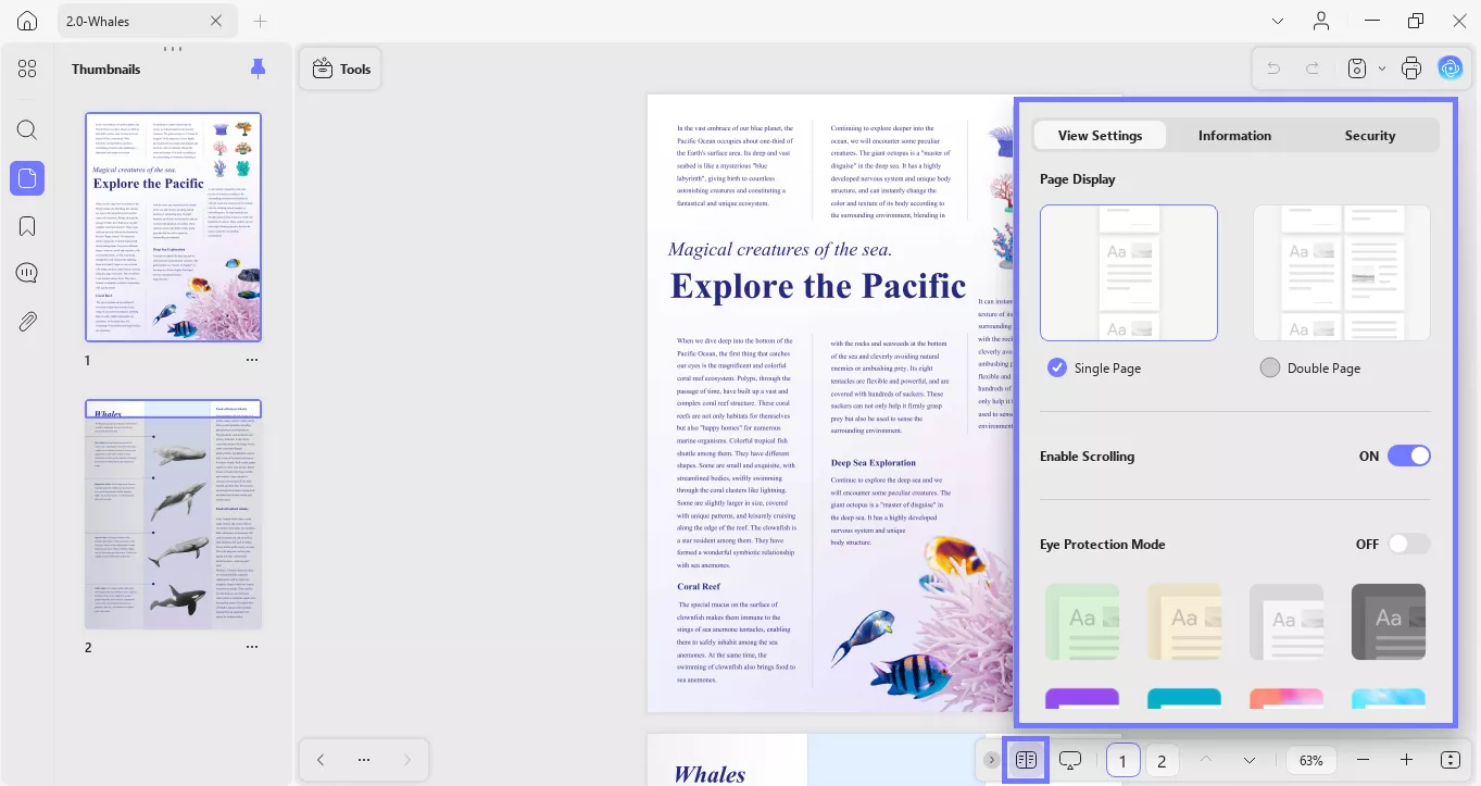change the view settings updf windows