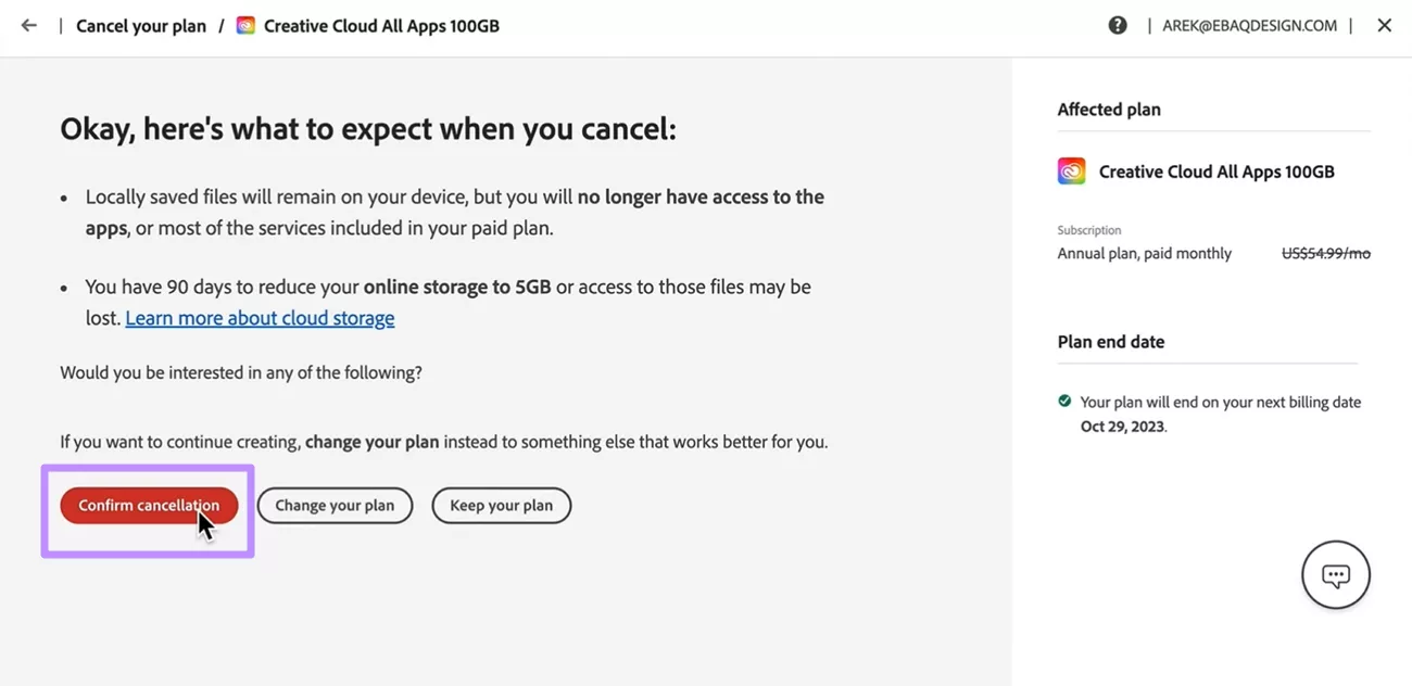 confirm adobe subscription cancellation