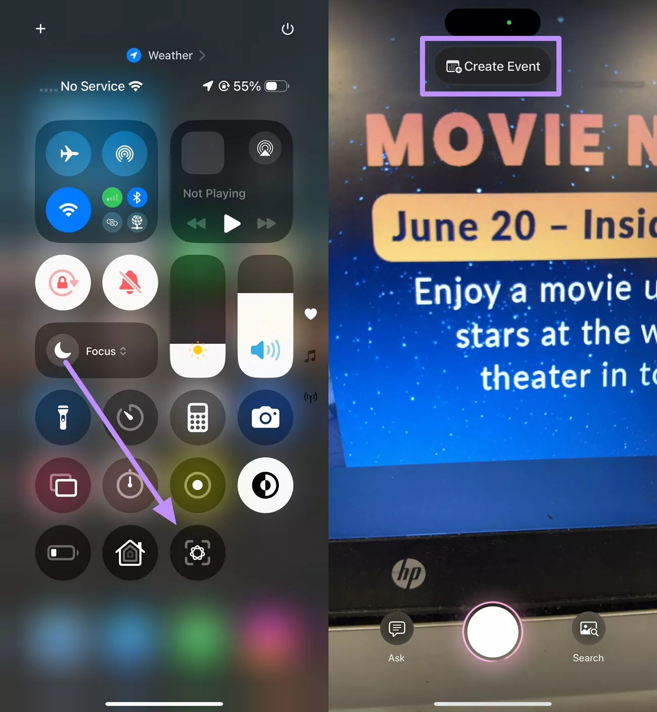 create event using visual intelligence