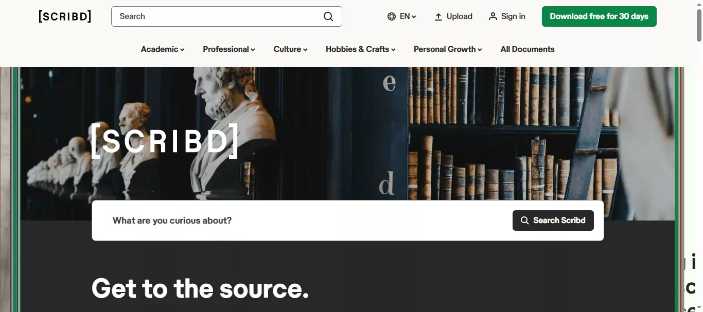 homepage of the scribd website