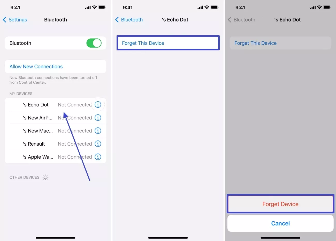 forget paired device and reconnect