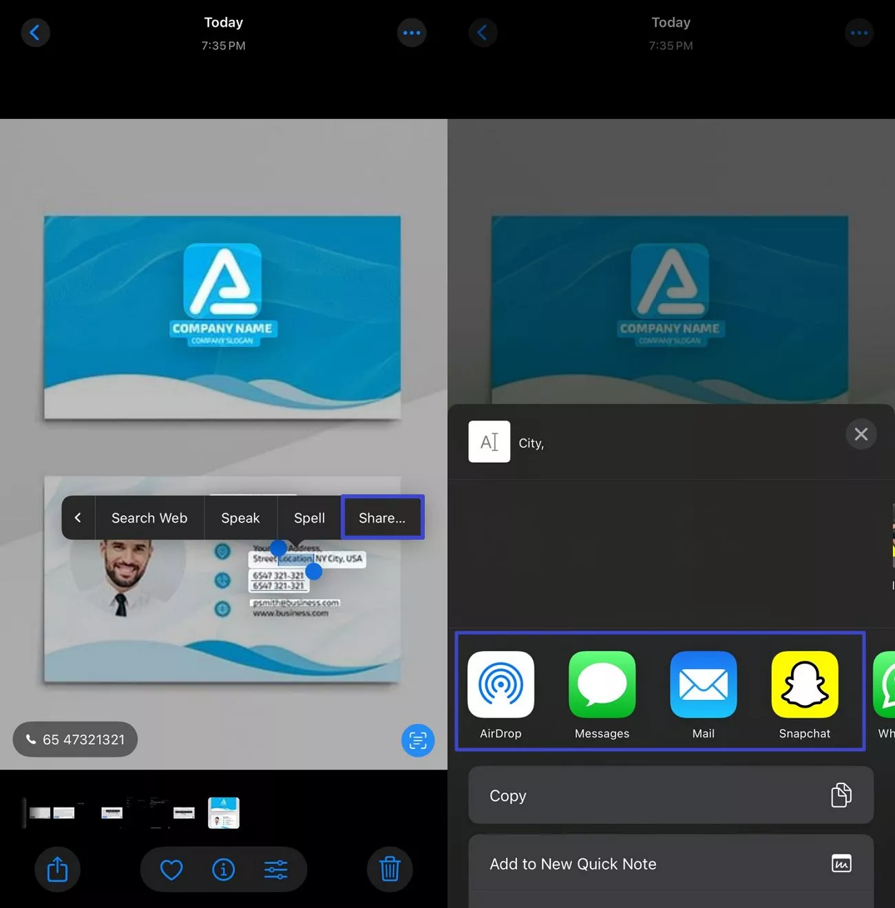 share selected live text 