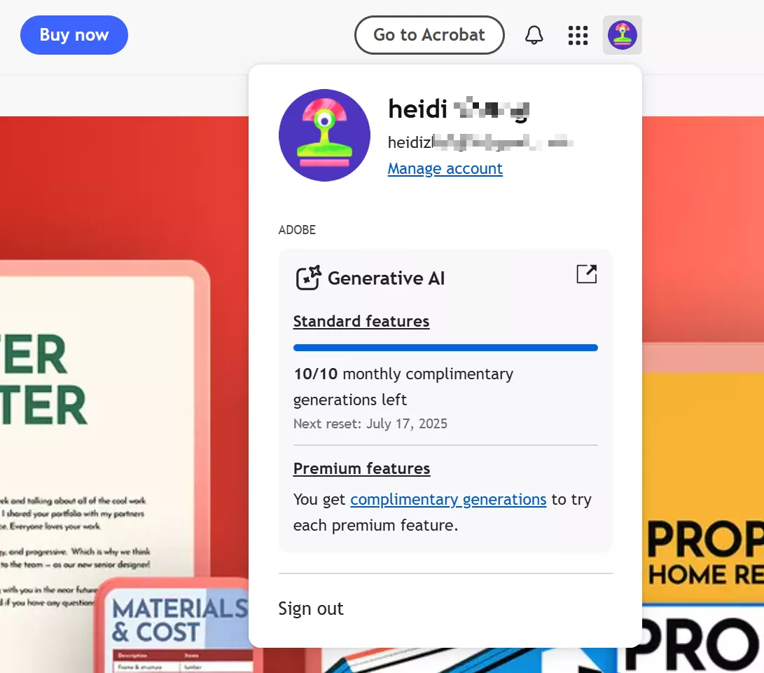 manage accounts adobe acrobat