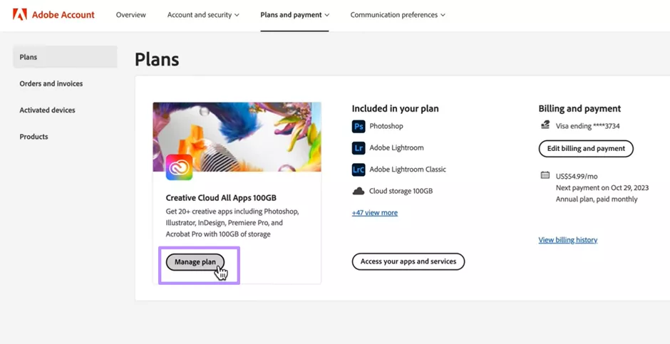 manage plan adobe acrobat