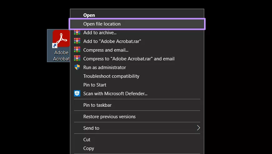 open file location of adobe acrobat
