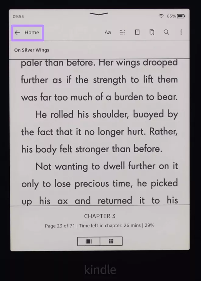 press home to exit a book kindle paperwhite