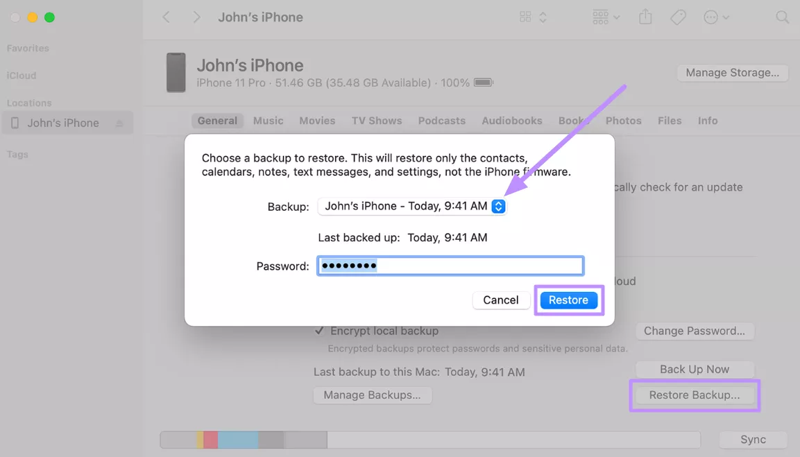 restore the previous ios version 