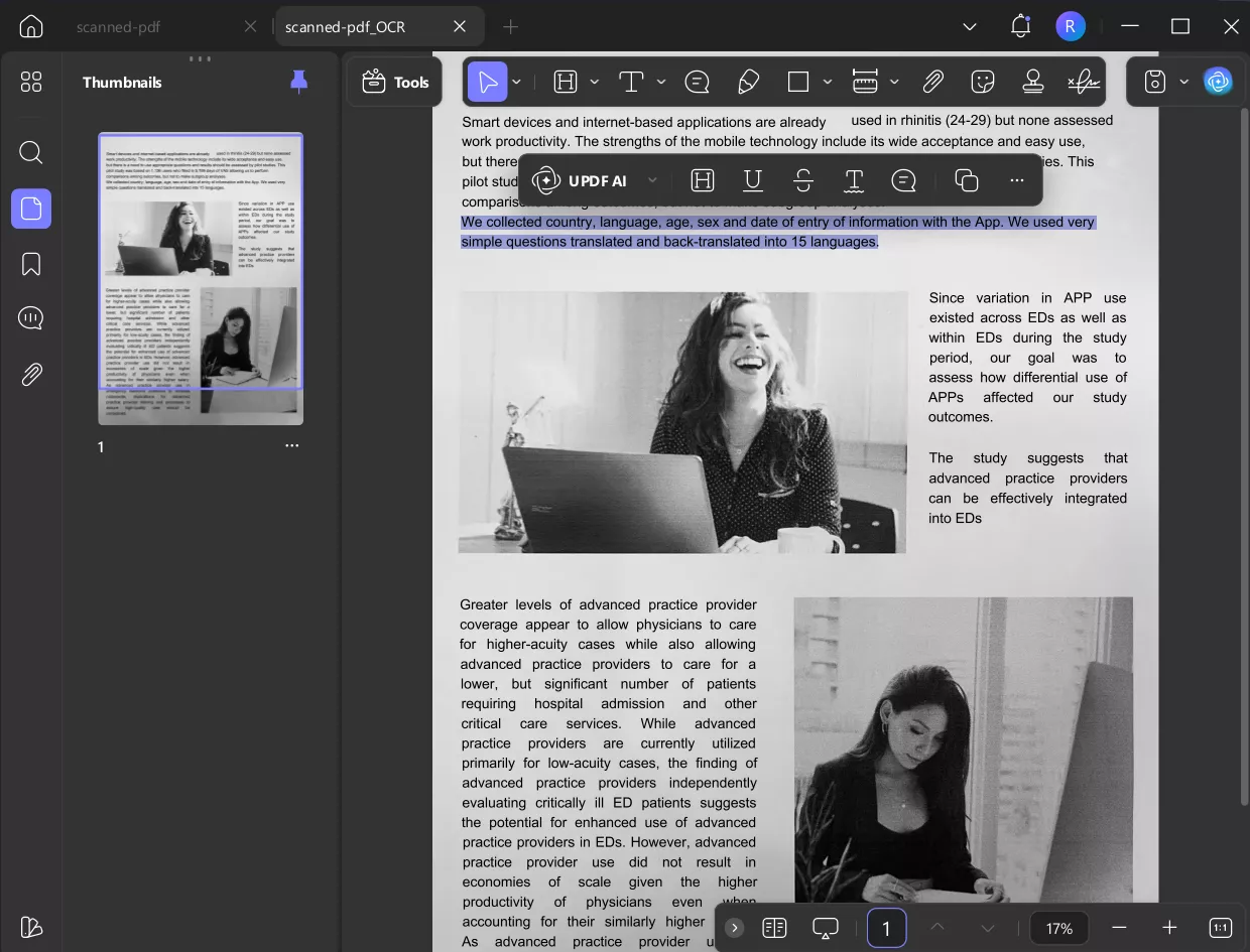 scanned pdf ocr result in updf