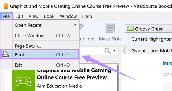 select print under file bookshelf windows