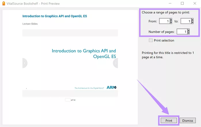select the page range in bookshelf mac