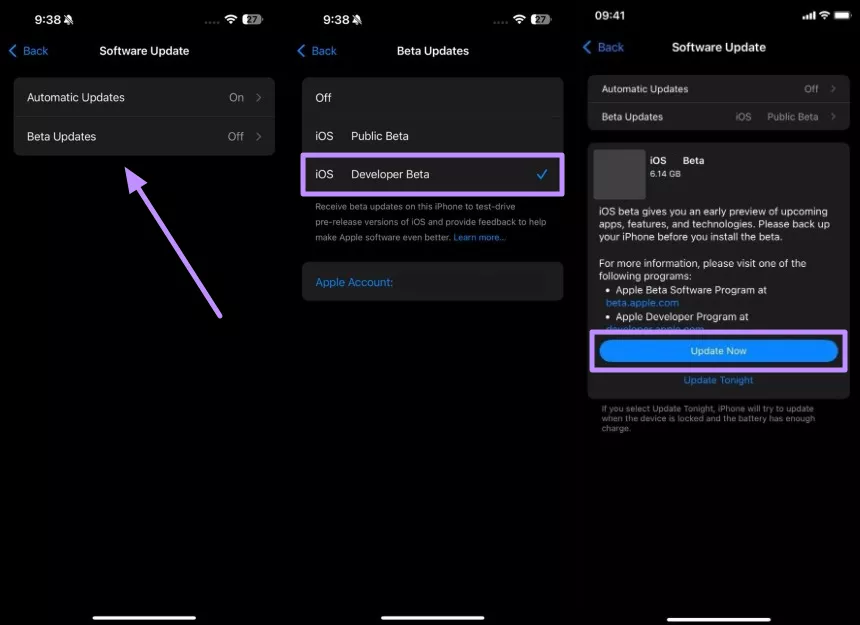 start downloading beta update
