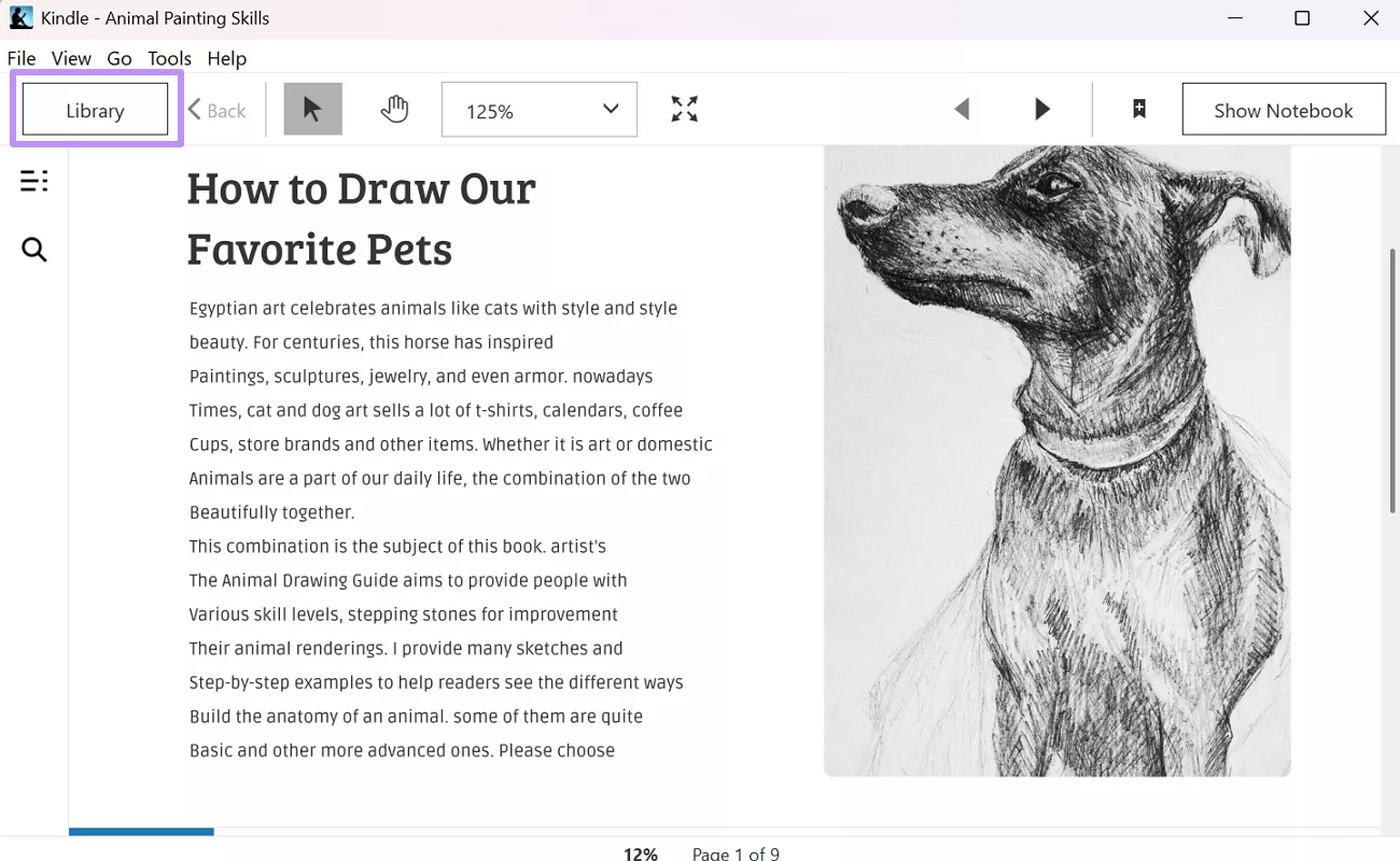 tap library to exit a book kindle desktop