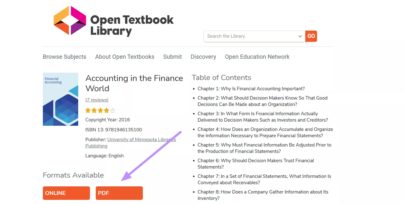 tap on pdf option to download open textbook library