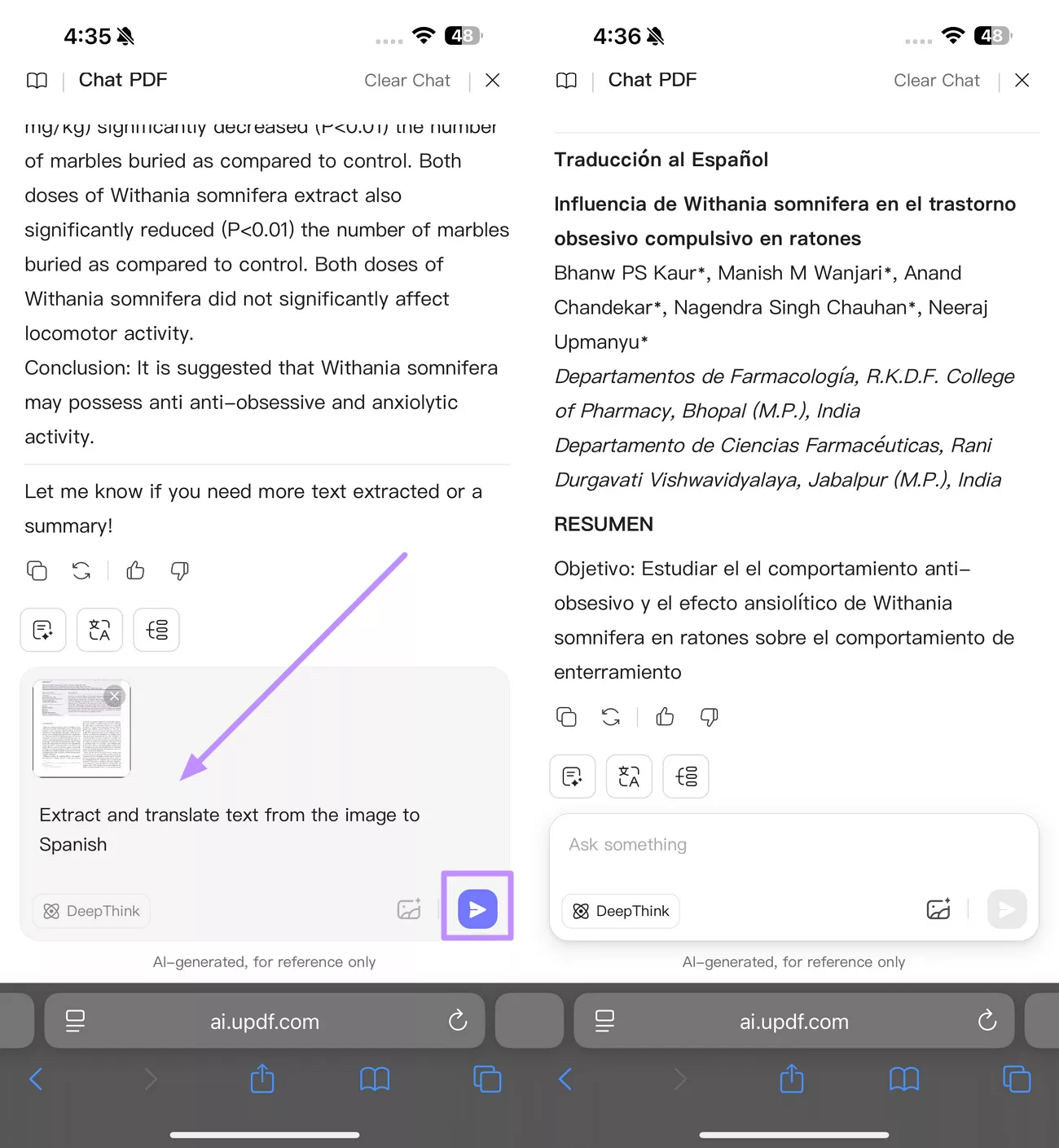 tell updf ai to translate 