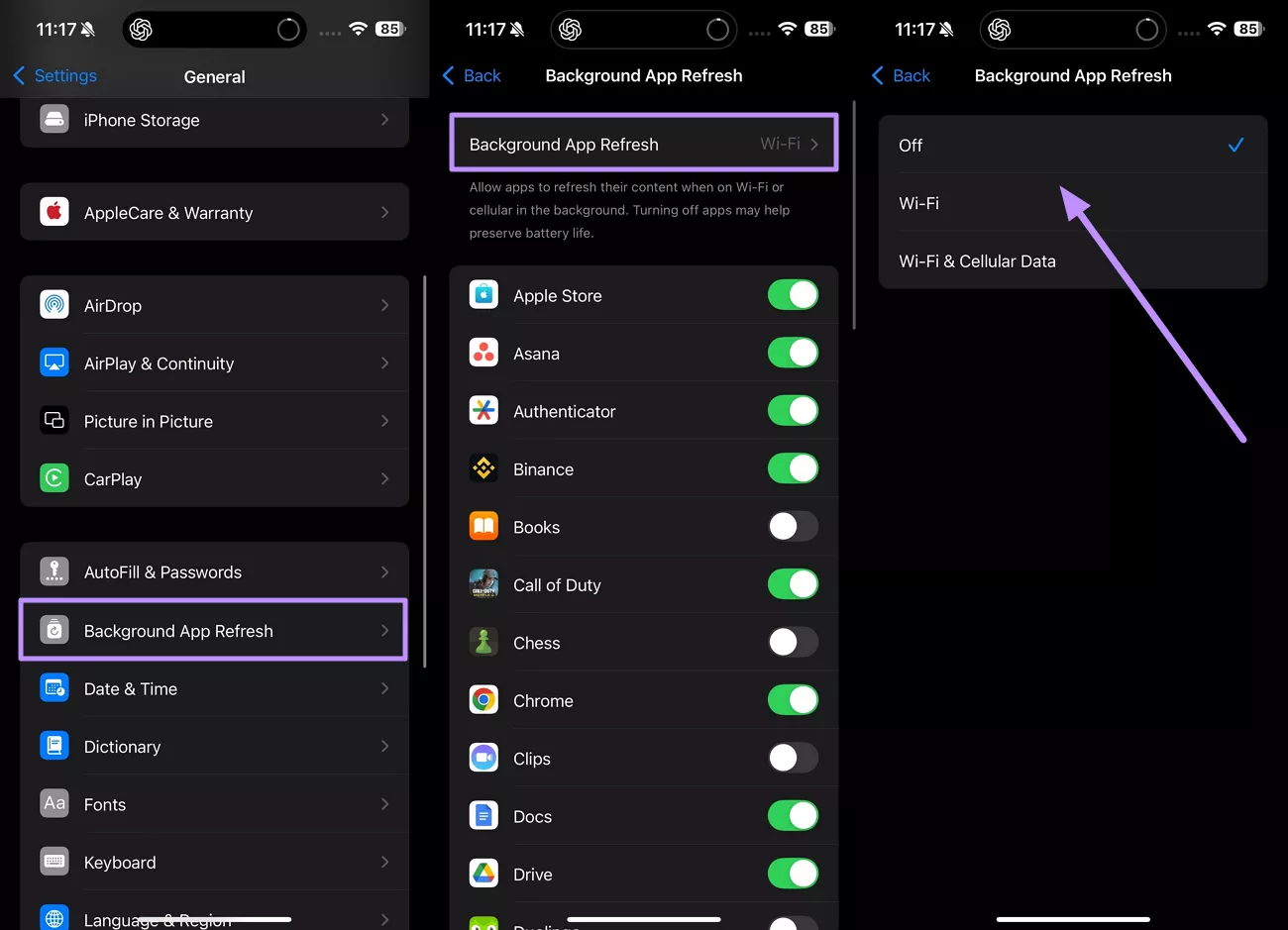 turn of background app refresh