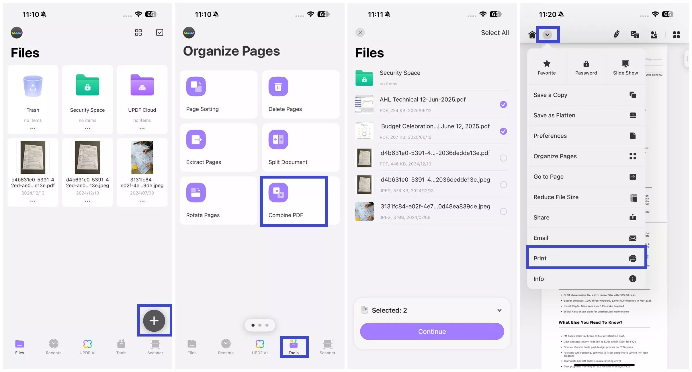updf combine files to print