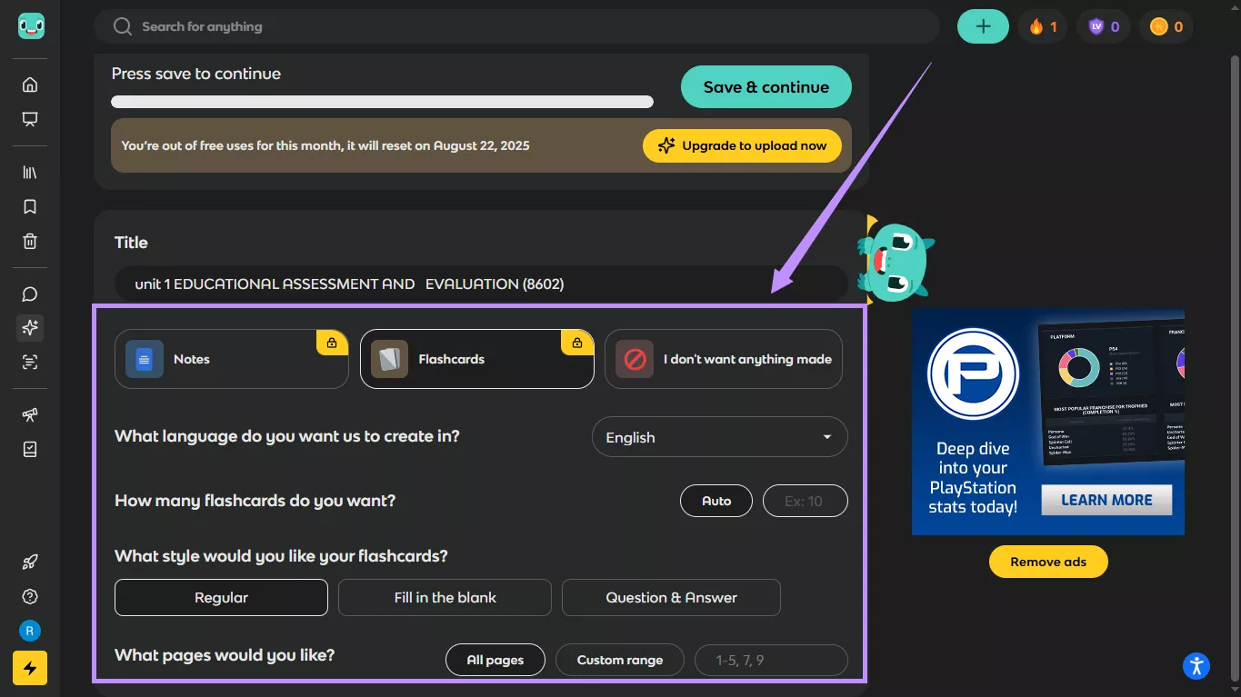 adjust flashcard settings Knowt
