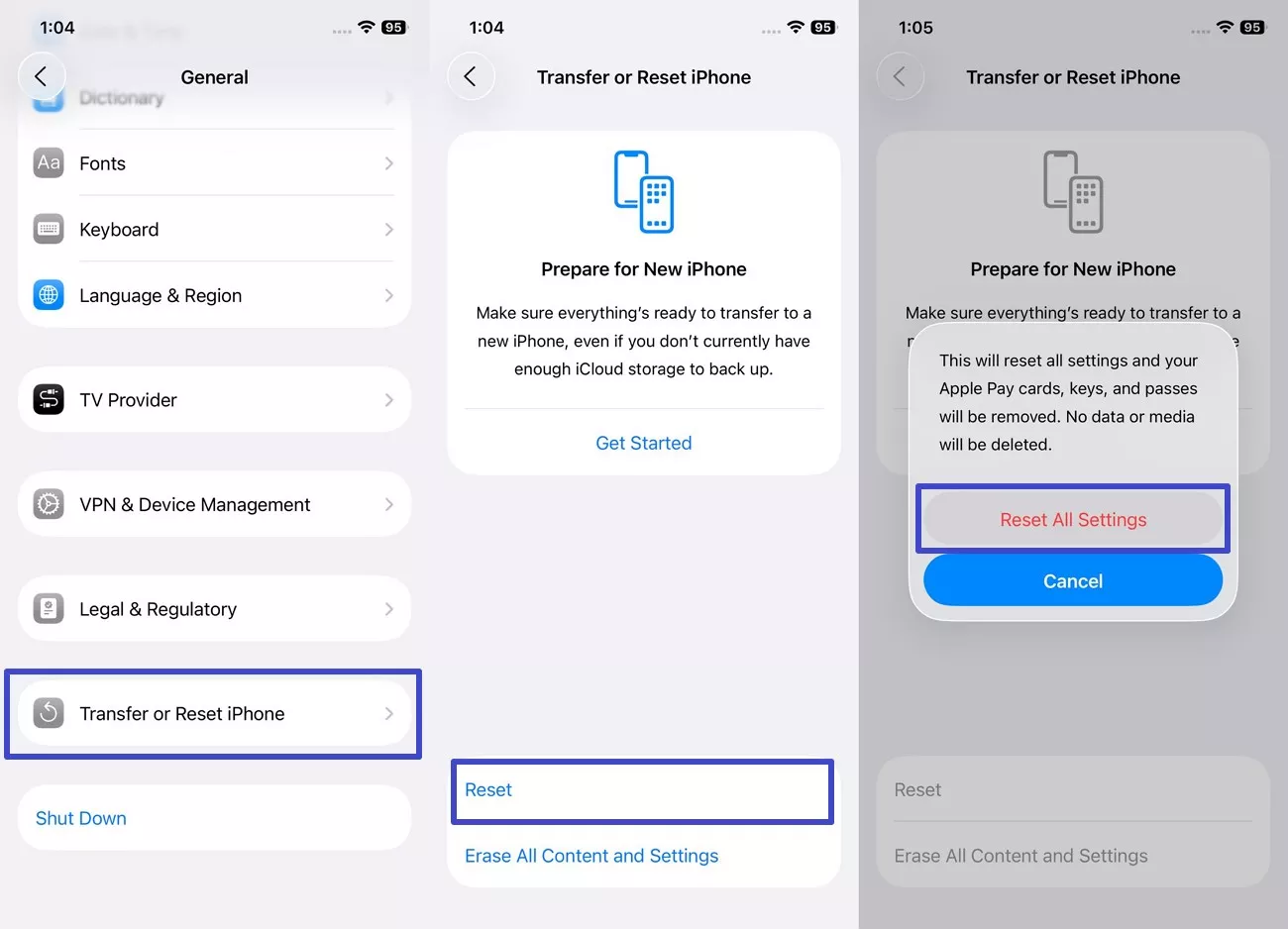 reset all settings freezing ios 26 update