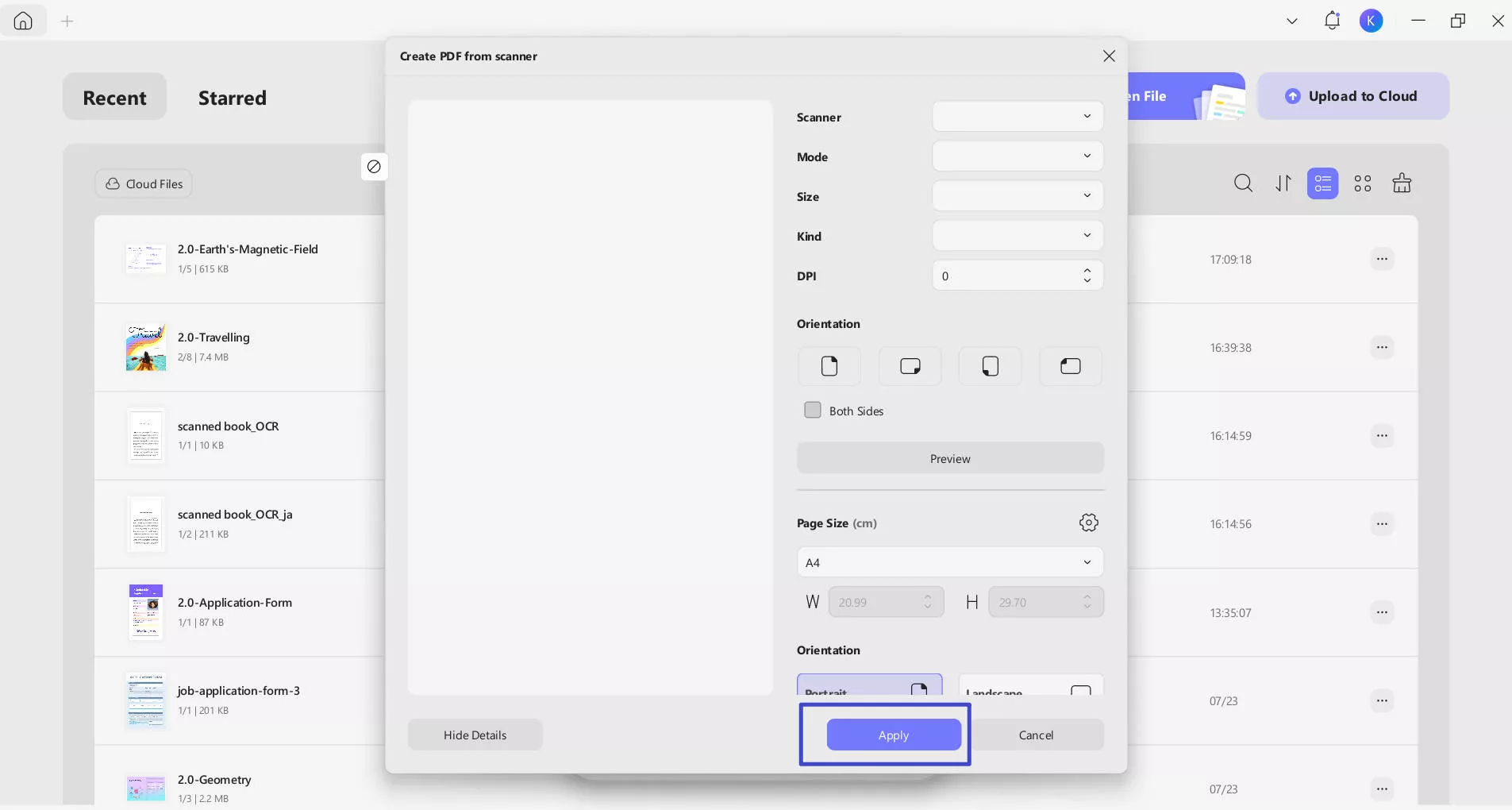 apply scanning configurations