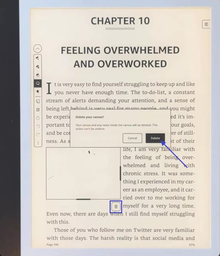 delete writing box through trashcan