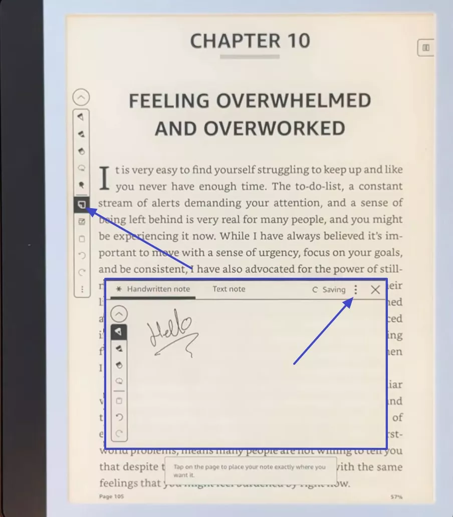 add handwritten or text note kindle  