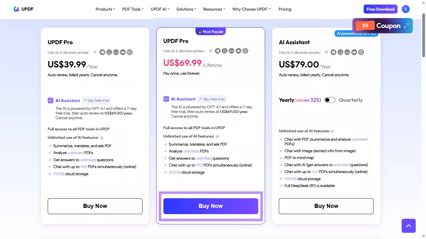 choose a plan and click buy now updf
