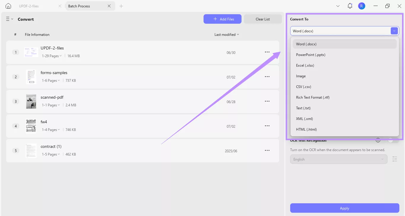 choose word from the convert to menu updf windows
