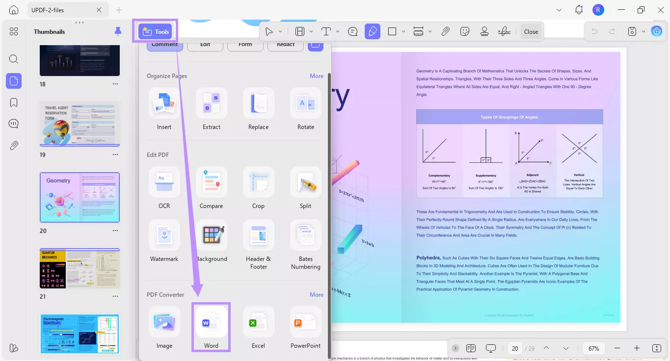 choose word from the tools menu updf windows