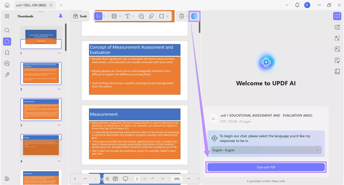 click chat with pdf updf ai windows