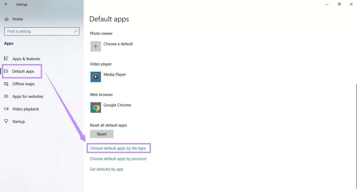 click choose default apps by file type windows