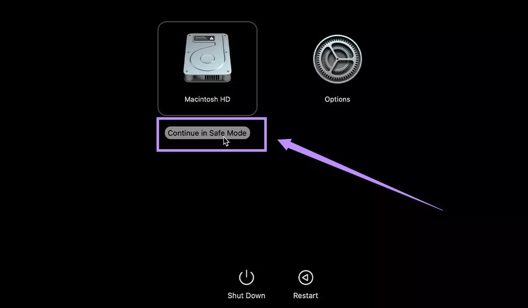 click continue in safe mode mac