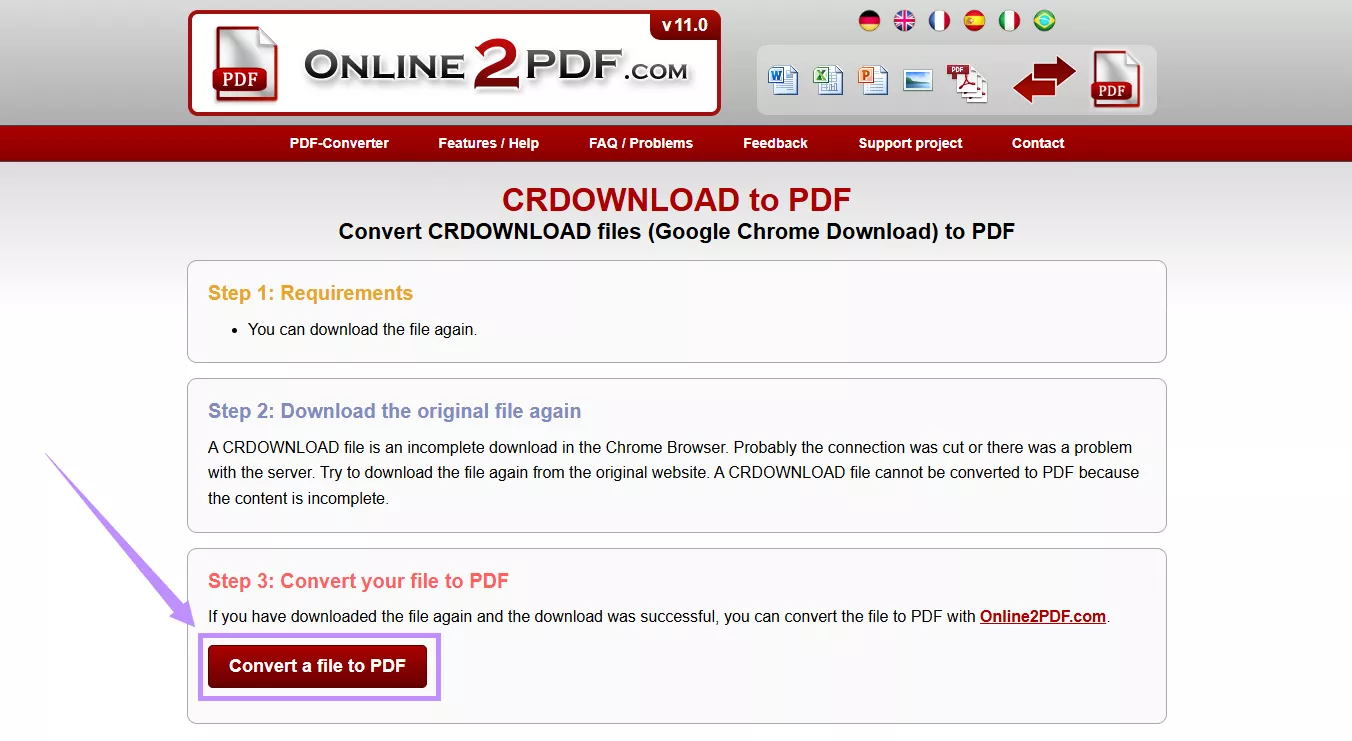 click convert a file to pdf online2pdf