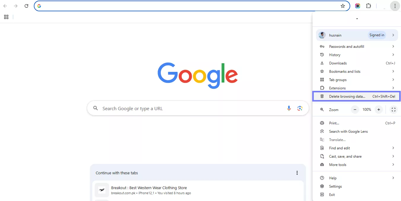 click delete browsing data chrome