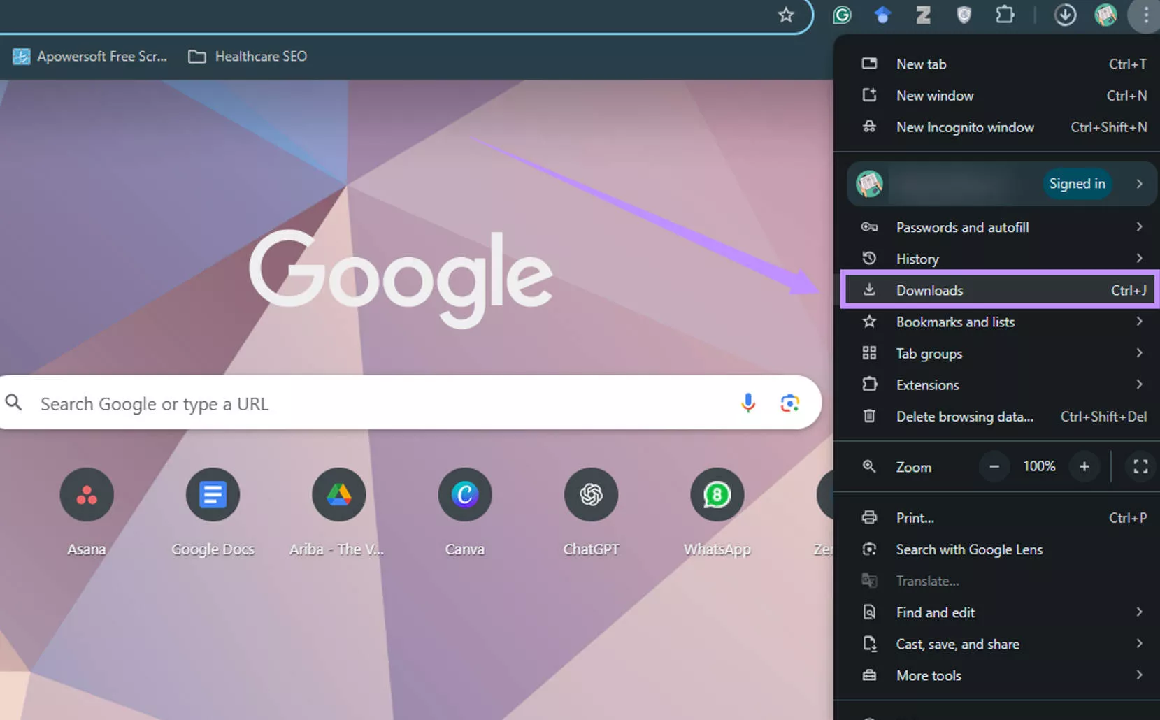 click on downloads chrome