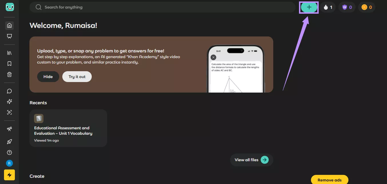  click the + button Knowt