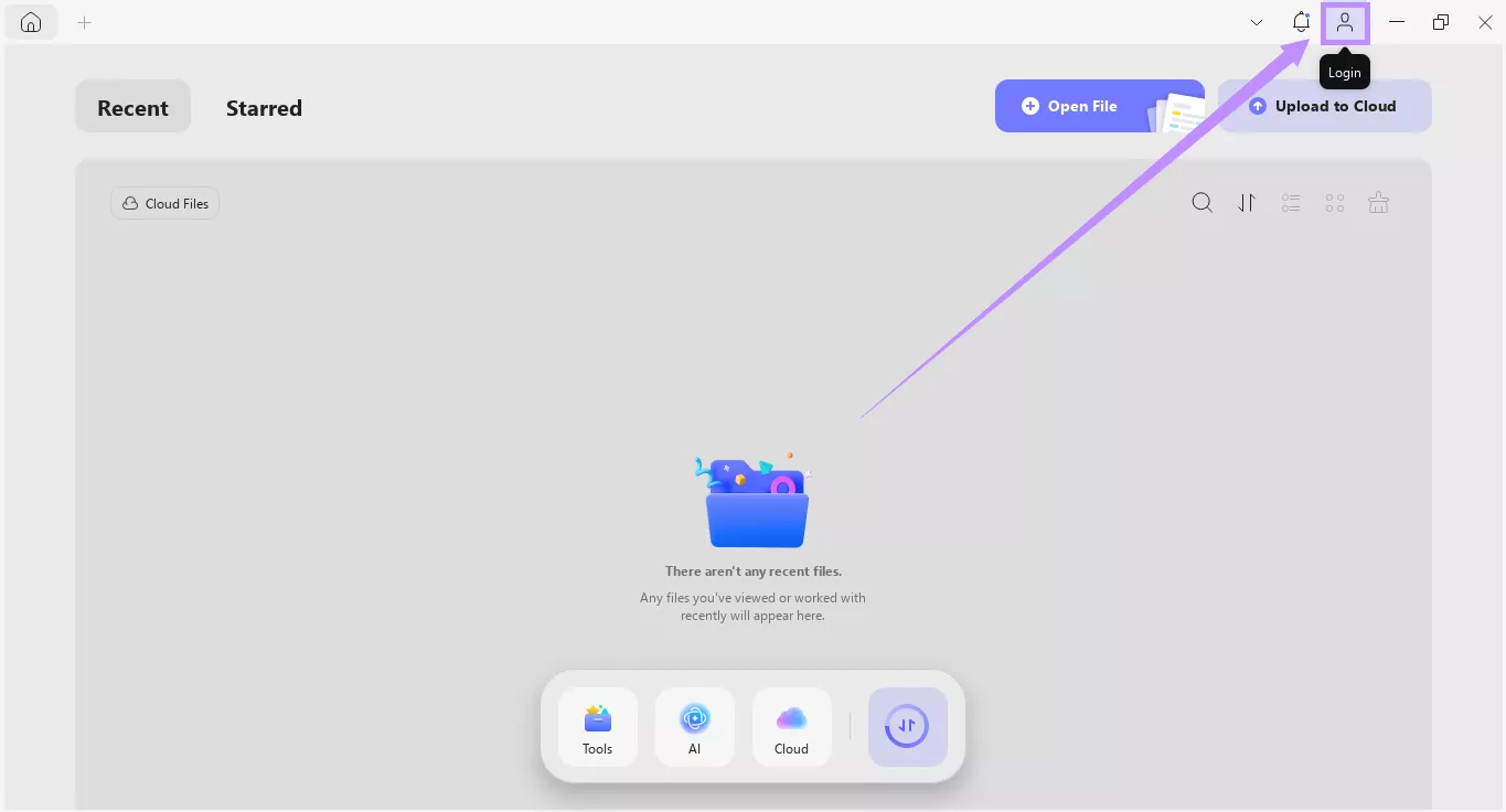 click the login button updf windows