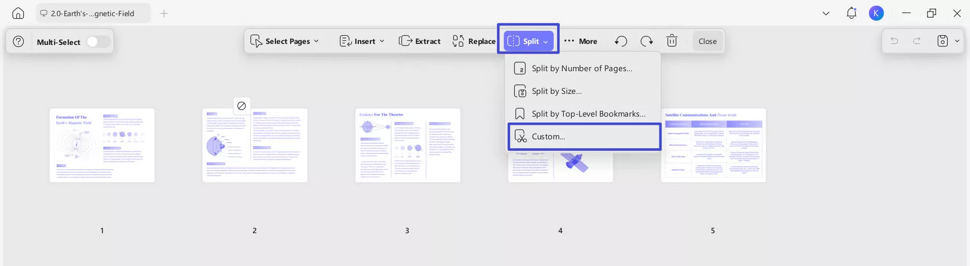 custom split using updf software
