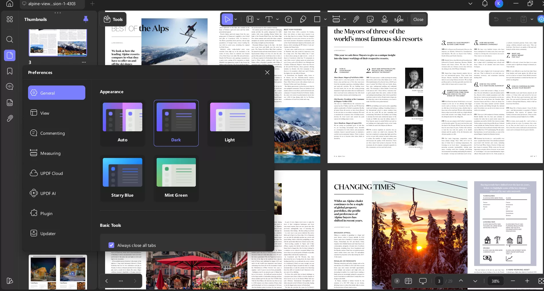 dark mode for easier night reading
