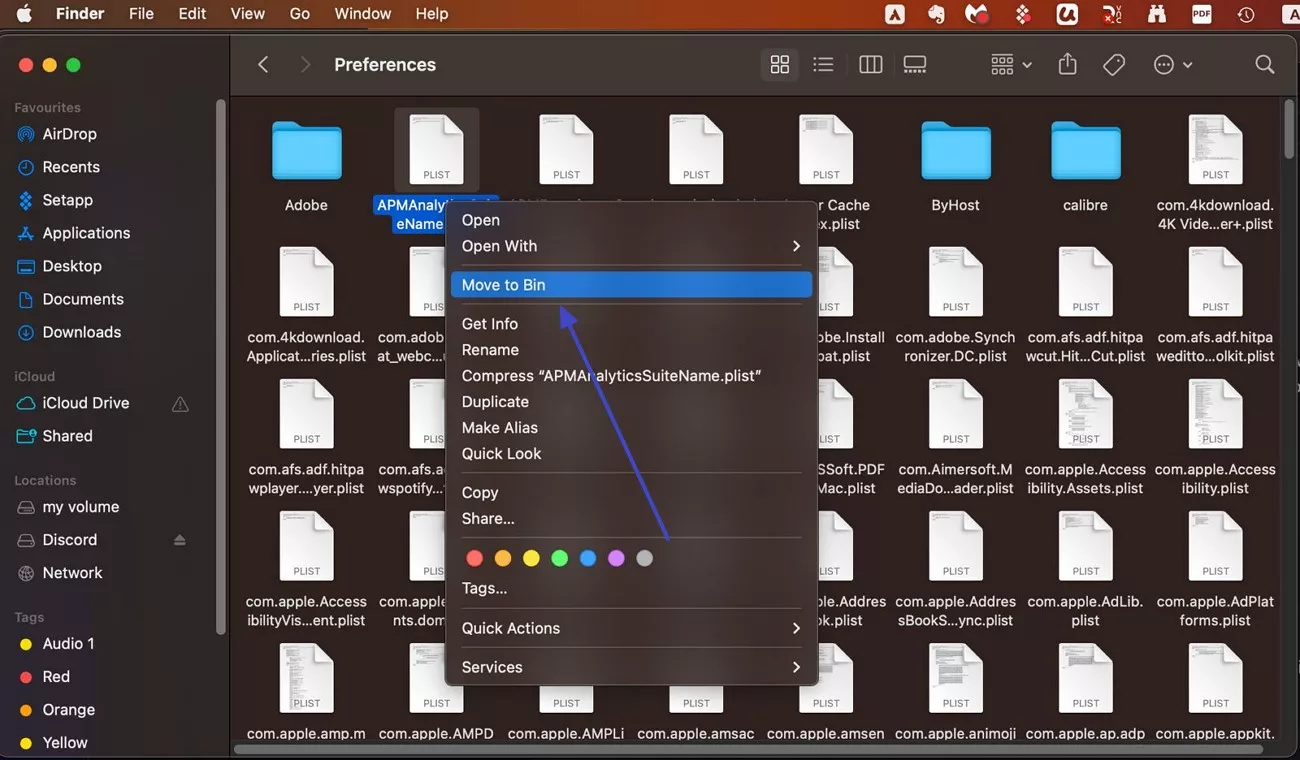 search file and move to bin