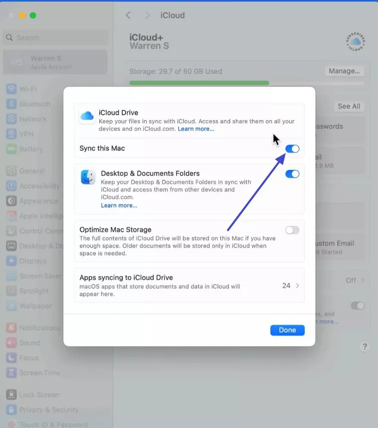 re-enable icloud sync mac