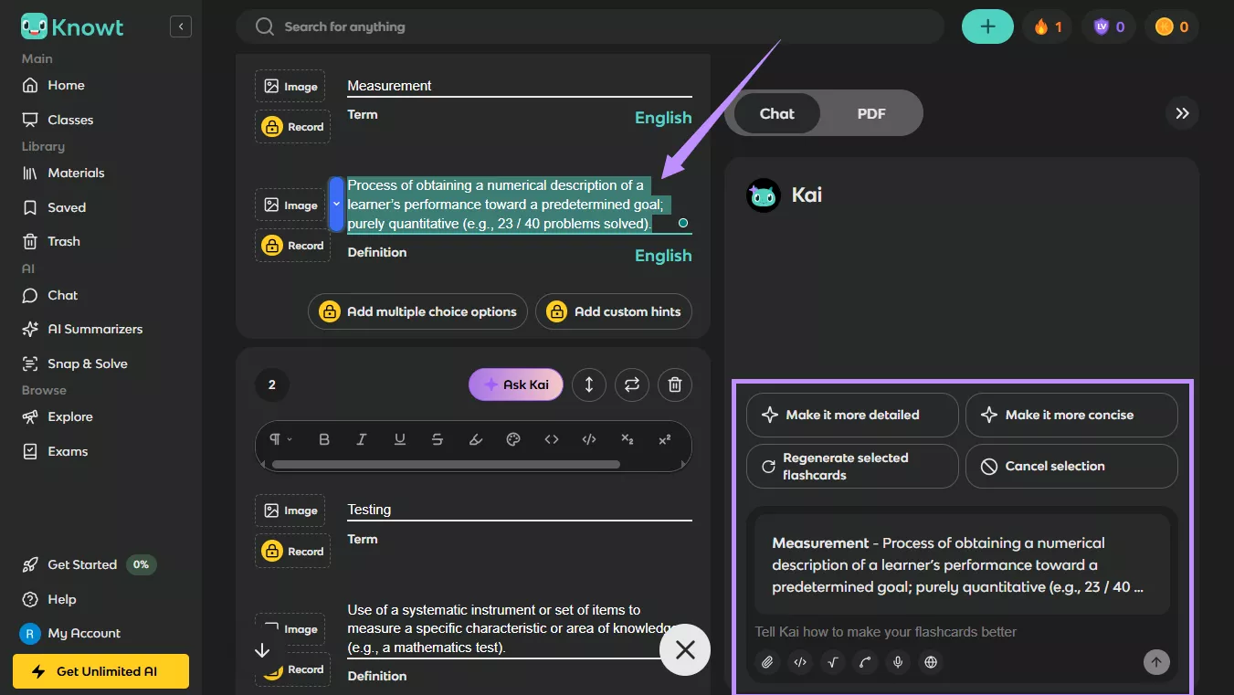 edit the flashcards Knowt