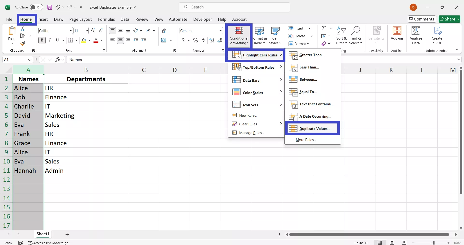 excel duplicate values 1