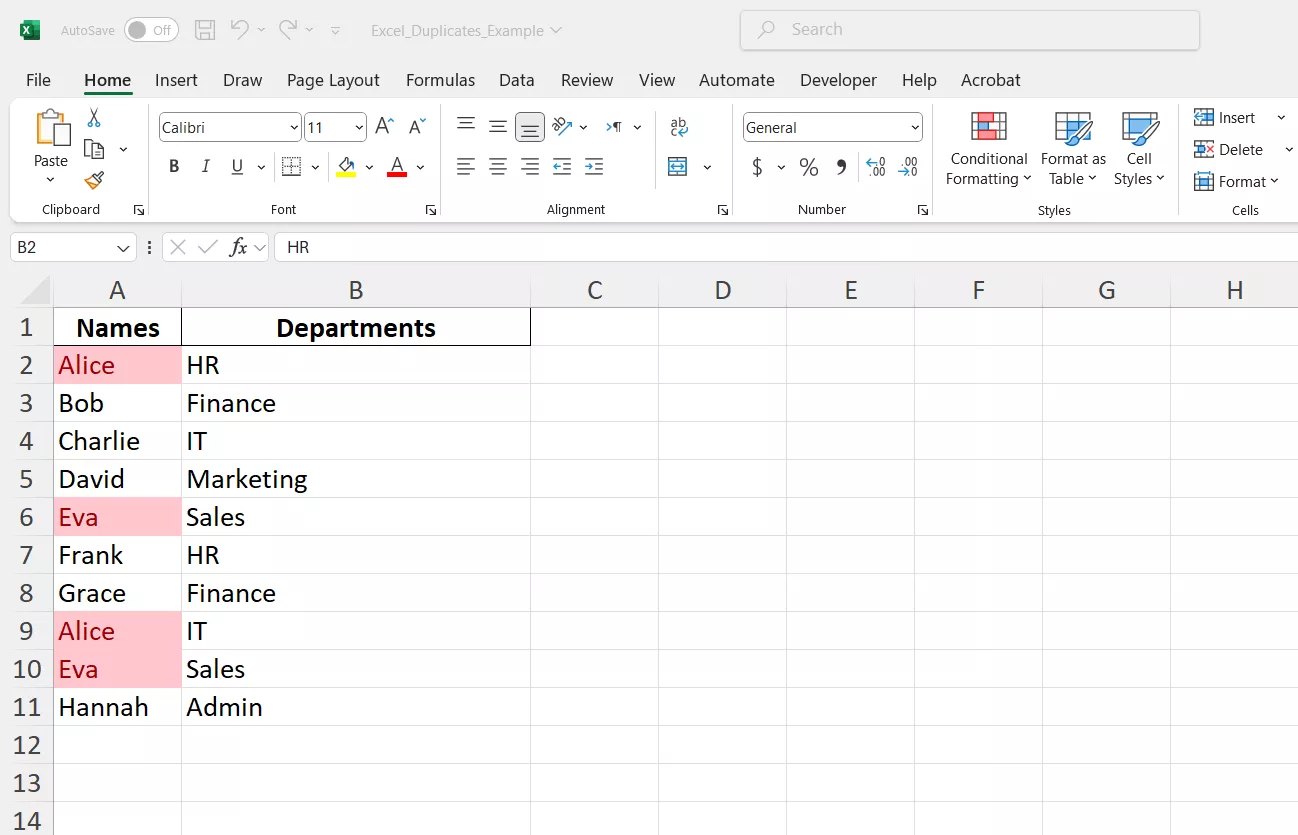 excel duplicate values 2
