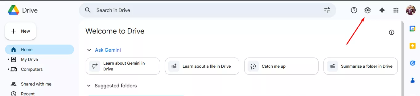 heading to google drive settings