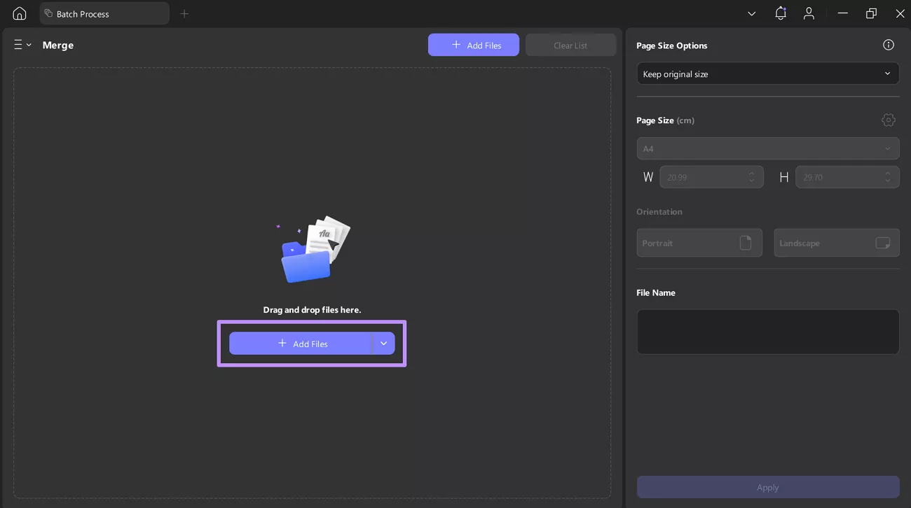 import files to merge them updf windows